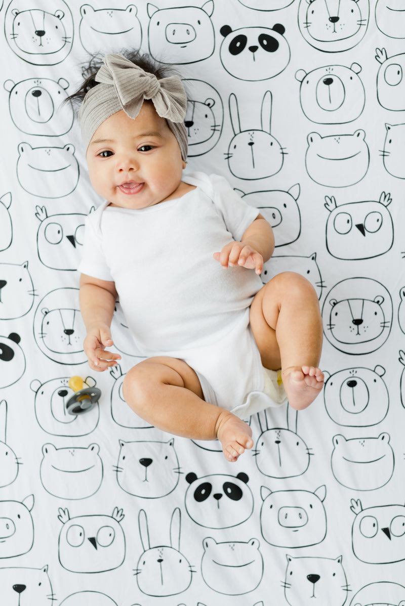 100% Cotton Fitted Crib Sheet - Monochrome Animals