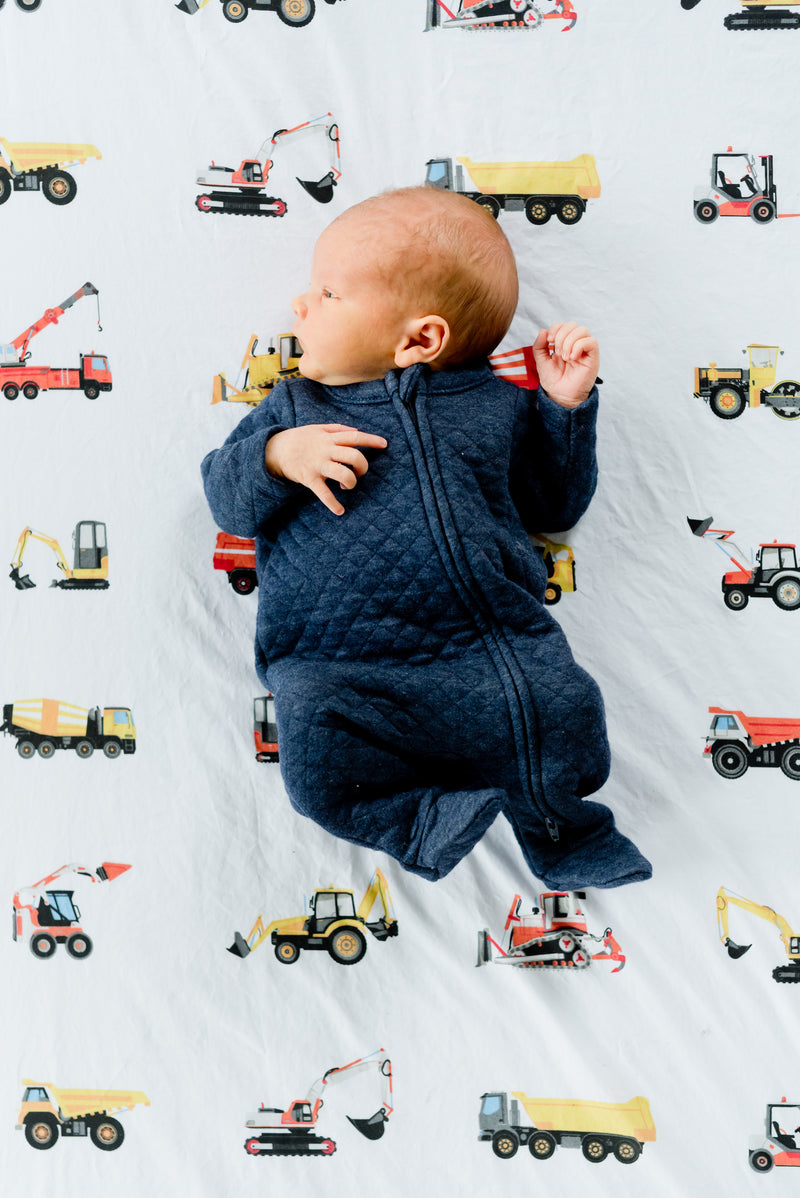 100% Cotton Fitted Crib Sheet - Construction Trucks