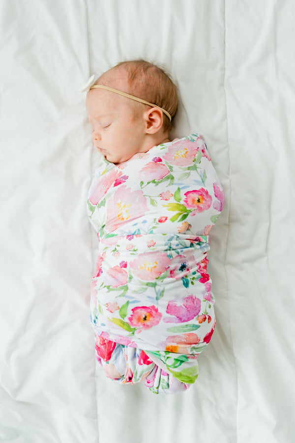 Premium Knit Rayon Bamboo Swaddle Blanket – Watercolor Floral