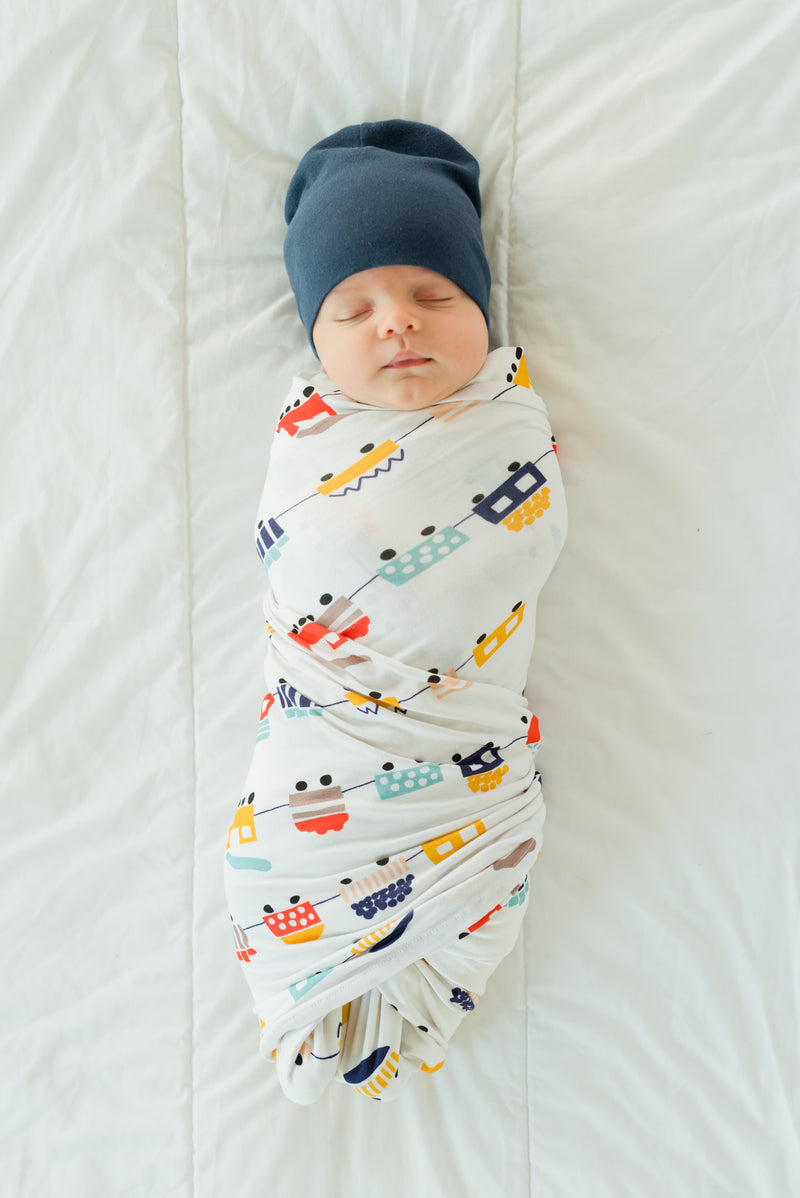 Premium Knit Rayon Bamboo Swaddle Blanket – Trains
