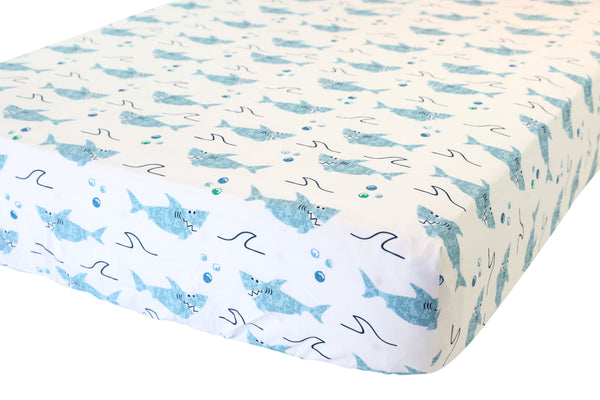 100% Cotton Fitted Crib Sheet - Sharks